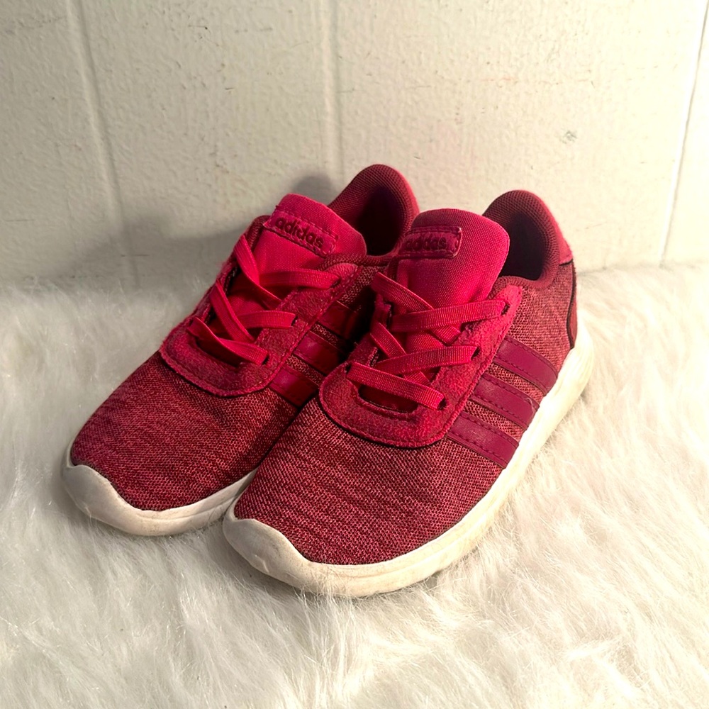 Adidas red kids sneakers size 10 elastic laces slip on girls running shoes